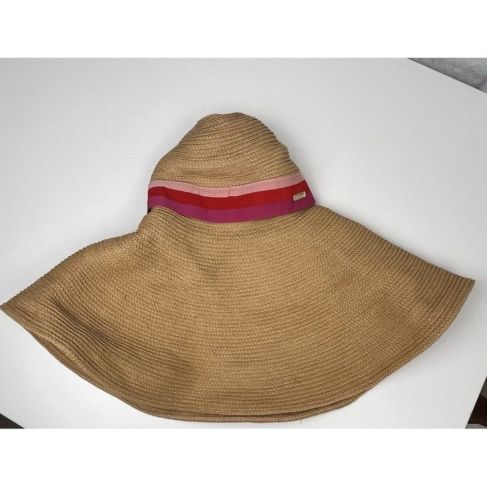 Trina Turk Palmas‎ Oversized Sun Hat OS NWOT Pink Ribbon Tan Floppy Resort Beach